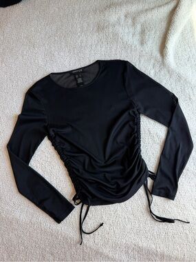 Vintage Kenneth Cole Black Sheer Mesh Ruched Drawstring Top Small